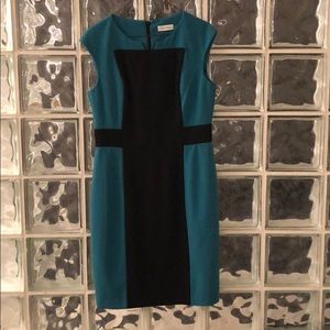 Calvin Klein dress teal green black cap sleeve